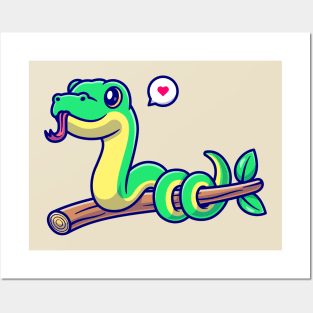 Cute Snake On Branch Cartoon Posters and Art